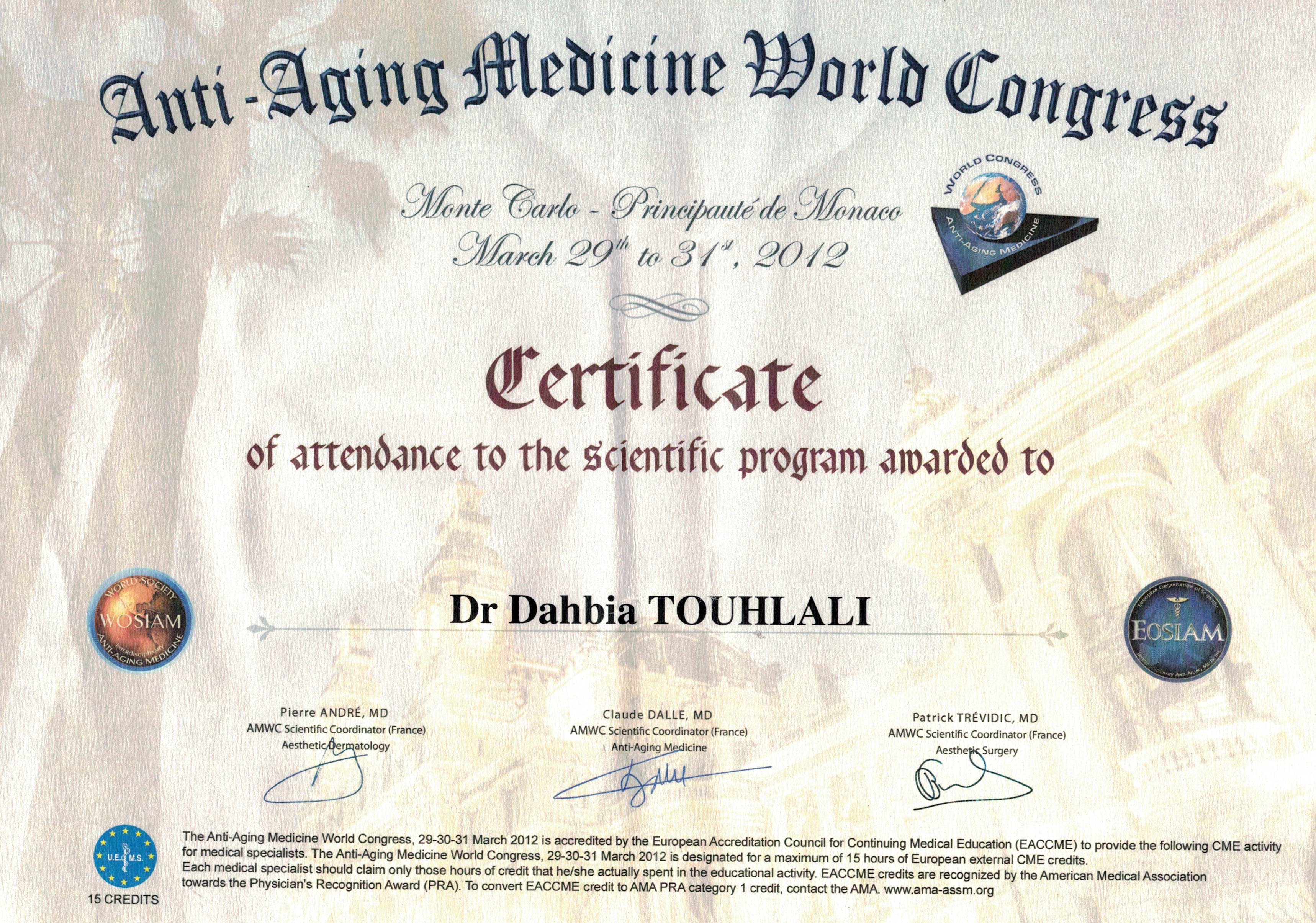Congrès mondial de médecine anti-âge — Dr Dahbia Touhlali